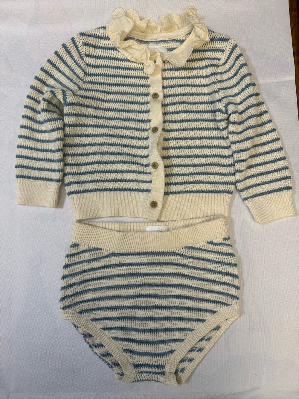 cloud island Cream and Blue Striped Knit Two Piece Set